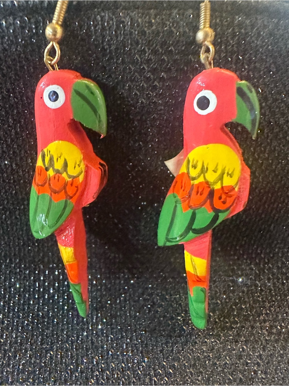 Hand-Painted Parrot Bird Earrings - Red & Green